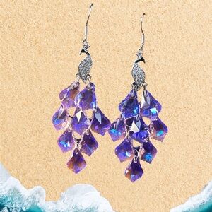 Elegant Silver and Purple Peacock Earrings